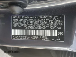2012 Toyota Prius One with VIN JTDKN3DU0C5498586, listed as a Copart auction lot 55552225 with 139,102 mi miles and Salvage Title. Bid and sale history available at carsss.com. Image 12.