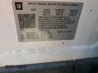 2020 Chevrolet Equinox LS z VIN 2GNAX5EV3L6243709, wystawiony jako Copart lot #59105145 z przebiegiem 286 324 mil mil oraz Szkoda całkowita • Salvage title. Historia ofert i sprzedaży dostępna na DreamBid. Obrazek 13.
