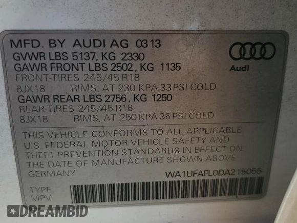 2013 Audi allroad Premium Plus with VIN WA1UFAFL0DA215055, listed as a Copart auction lot 79211094 with 115,971 mi miles and Salvage Title. Bid and sale history available at carsss.com. Image 14.