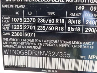 2022 Mercedes-Benz GLC with VIN W1N0G8DB3NV327355, listed as a IAAI auction lot 42008467 with 43,819 mi miles. Bid and sale history available at carsss.com. Image 9.