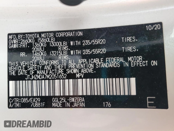 2021 Lexus RX 350 with VIN JTJHZMDA7M2051652, listed as a Copart auction lot 57218985 with 17,013 mi miles and Salvage title. Bid and sale history available at DreamBid. Image 14.