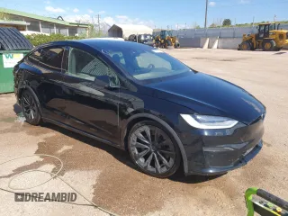 2022 Tesla Model X with VIN 7SAXCDE55NF341925, listed as a Copart auction lot 47607595 with Not Provided miles and Salvage Title. Bid and sale history available at DreamBid. Image 4.