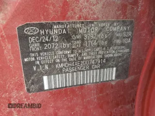 2013 Hyundai Elantra GLS with VIN KMHDH4AE2DU747914, listed as a Copart auction lot 59400225 with 131,302 mi miles and Clean title. Bid and sale history available at DreamBid. Image 12.