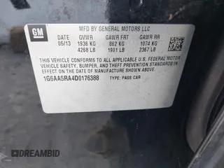 2013 Cadillac ATS with VIN 1G6AA5RA4D0176388, listed as a IAAI auction lot 42460046 with 158,794 mi miles and . Bid and sale history available at DreamBid. Image 9.