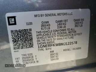 2021 Chevrolet Traverse LS with VIN 1GNERFKW8MJ122578, listed as a Copart auction lot 68529624 with 0 mi miles and Salvage Title. Bid and sale history available at carsss.com. Image 14.