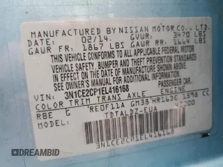 2014 Nissan Note SV with VIN 3N1CE2CP1EL416168, listed as a Copart auction lot 53536835 with 126,075 mi miles and Salvage title. Bid and sale history available at DreamBid. Image 12.