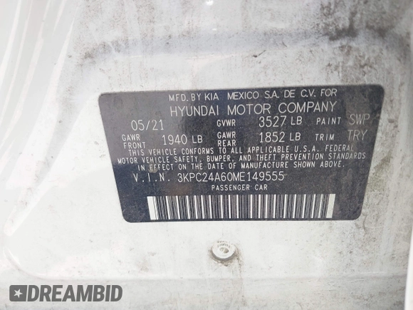 2021 Hyundai Accent SE с VIN 3KPC24A60ME149555, выставлен на аукционе IAAI как лот 42392684 с пробегом 71 530 миль миль и . История ставок и продаж доступна на DreamBid. Изображение 9.