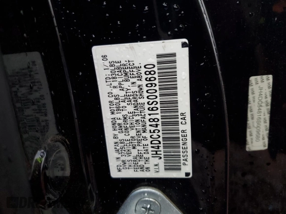 2006 Acura RSX z VIN JH4DC54816S009680, wystawiony jako Copart lot #48426525 z przebiegiem 161 579 mil mil oraz Szkoda całkowita • Salvage title. Historia ofert i sprzedaży dostępna na DreamBid. Obrazek 12.