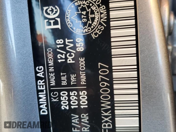 2019 Mercedes-Benz A 220 with VIN WDD3G4FBXKW009707, listed as a Copart auction lot 50912955 with 69,569 mi miles and Salvage Title. Bid and sale history available at DreamBid. Image 12.
