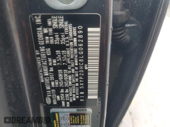 2020 Kia Telluride LX с VIN 5XYP2DHC8LG062890, выставлен на аукционе Copart как лот 53478235 с пробегом 61 152 миль миль и Чистый • Clean title. История ставок и продаж доступна на DreamBid. Изображение 13.