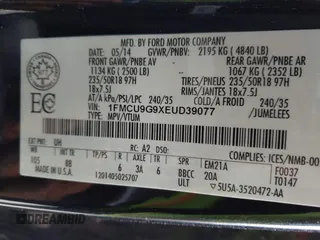 2014 Ford Escape SE with VIN 1FMCU9G9XEUD39077, listed as a IAAI auction lot 42205040 with 92,355 mi miles and . Bid and sale history available at DreamBid. Image 9.