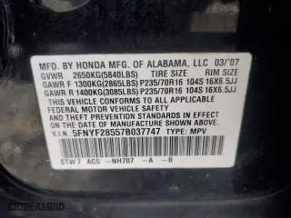 2007 Honda Pilot EX-L with VIN 5FNYF28557B037747, listed as a Copart auction lot 43021495 with 199,402 mi miles and Salvage Title. Bid and sale history available at carsss.com. Image 12.