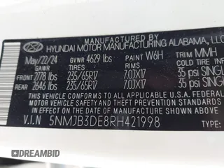 2024 Hyundai Tucson SEL with VIN 5NMJB3DE8RH421998, listed as a IAAI auction lot 42217680 with 18,876 mi miles and . Bid and sale history available at DreamBid. Image 9.