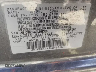 2024 Nissan Versa S with VIN 3N1CN8DV4RL896356, listed as a Copart auction lot 48906475 with 5,831 mi miles and Clean Title. Bid and sale history available at DreamBid. Image 12.