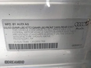 2003 Audi A4 3.0L with VIN WAULT68E13A355746, listed as a IAAI auction lot 41801676 with 189,947 mi miles. Bid and sale history available at carsss.com. Image 9.