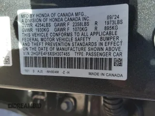 2025 Honda Civic Sedan Hybrid Sport with VIN 2HGFE4F8XSH307465, listed as a Copart auction lot 42636535 with 908 mi miles and Salvage Title. Bid and sale history available at carsss.com. Image 12.