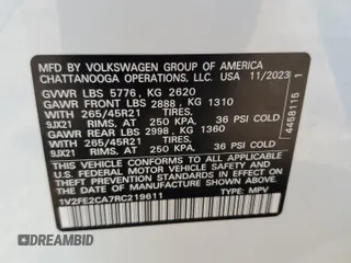 2024 Volkswagen Atlas SEL Premium R-Line with VIN 1V2FE2CA7RC219611, listed as a Copart auction lot 46862235 with 17,570 mi miles and Salvage title. Bid and sale history available at DreamBid. Image 16.