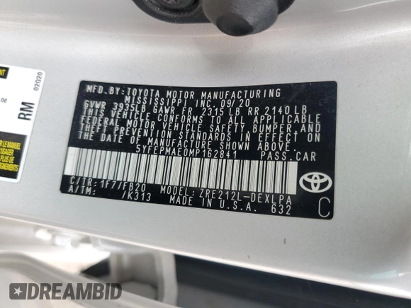 2021 Toyota Corolla LE with VIN 5YFEPMAE0MP162841, listed as a Copart auction lot 50731085 with 79,004 mi miles and Salvage Title. Bid and sale history available at DreamBid. Image 12.