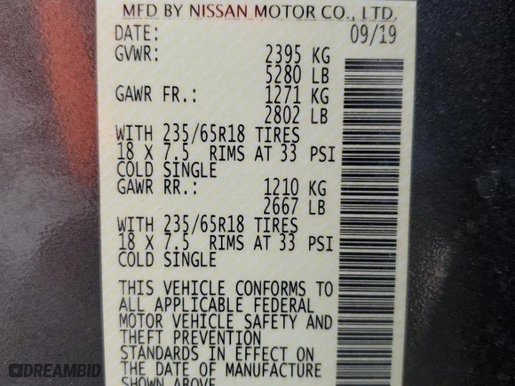 2020 Nissan Murano SV with VIN 5N1AZ2BS3LN105803, listed as a Copart auction lot 43709045 with 69,987 mi miles and Salvage Title. Bid and sale history available at carsss.com. Image 13.