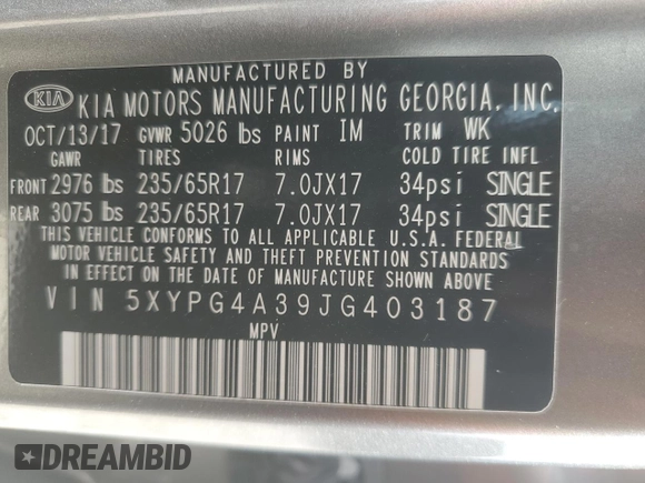 2018 Kia Sorento LX with VIN 5XYPG4A39JG403187, listed as a Copart auction lot 48360805 with 134,624 mi miles and Salvage Title. Bid and sale history available at carsss.com. Image 15.