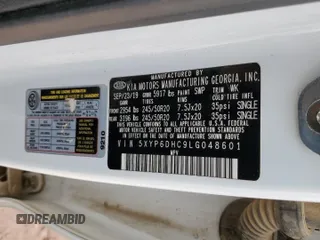 2020 Kia Telluride S with VIN 5XYP6DHC9LG048601, listed as a Copart auction lot 50270115 with 105,881 mi miles and Salvage title. Bid and sale history available at DreamBid. Image 13.