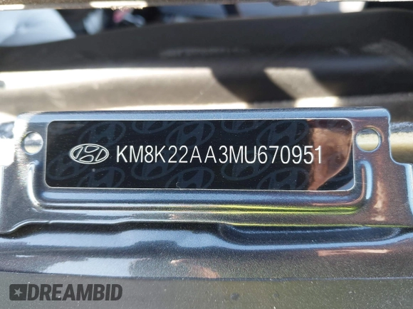 2021 Hyundai Kona SEL with VIN KM8K22AA3MU670951, listed as a IAAI auction lot 41840169 with Not Provided miles and . Bid and sale history available at carsss.com. Image 9.