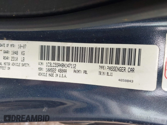 2008 Chrysler Sebring Touring with VIN 1C3LC55R48N147112, listed as a IAAI auction lot 42232348 with 127,092 mi miles and . Bid and sale history available at DreamBid. Image 9.