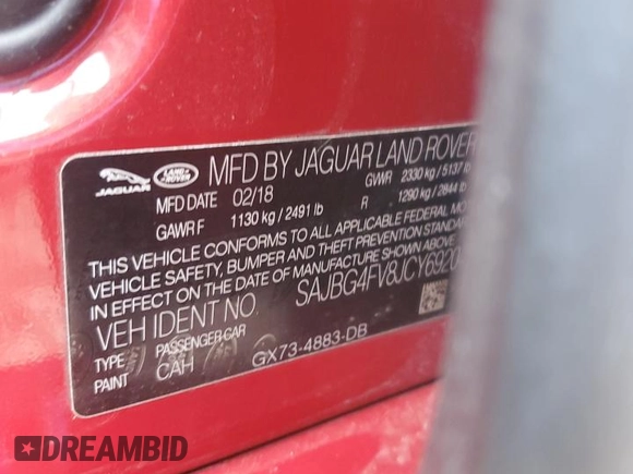 2018 Jaguar XF with VIN SAJBG4FV8JCY69204, listed as a Copart auction lot 50270335 with 45,243 mi miles and Salvage Title. Bid and sale history available at DreamBid. Image 12.