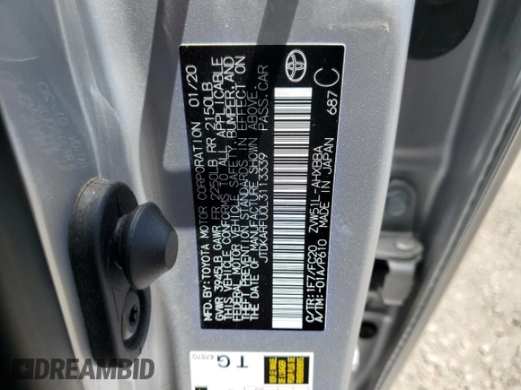 2020 Toyota Prius L Eco z VIN JTDKARFU0L3113339, wystawiony jako Copart lot #59635135 z przebiegiem 46 189 mil mil oraz Szkoda całkowita • Salvage title. Historia ofert i sprzedaży dostępna na DreamBid. Obrazek 13.