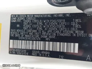 2012 Toyota Highlander Limited with VIN 5TDYK3EHXCS067476, listed as a IAAI auction lot 41345469 with 170,504 mi miles. Bid and sale history available at carsss.com. Image 9.