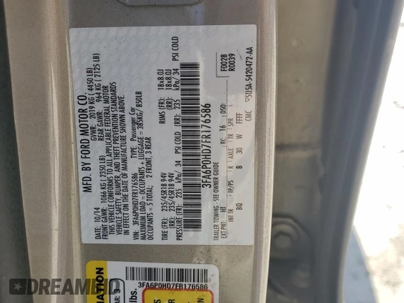 2015 Ford Fusion SE z VIN 3FA6P0HD7FR176586, wystawiony jako Copart lot #57523525 z przebiegiem 126 950 mil mil oraz Szkoda całkowita • Salvage title. Historia ofert i sprzedaży dostępna na DreamBid. Obrazek 12.