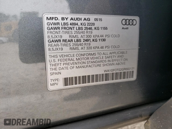 2016 Audi Q3 Prestige with VIN WA1GFCFS2GR002131, listed as a Copart auction lot 71096782 with 100,278 mi miles. Bid and sale history available at carsss.com. Image 15.