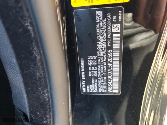 2020 BMW M4 with VIN WBS4Z9C07L5P20595, listed as a Copart auction lot 65575033 with 27,180 mi miles. Bid and sale history available at carsss.com. Image 13.