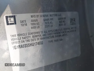 2017 Chevrolet Volt LT with VIN 1G1RA6S55HU174692, listed as a IAAI auction lot 41698441 with 124,652 mi miles. Bid and sale history available at carsss.com. Image 9.