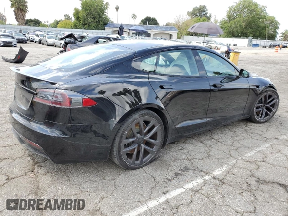 2022 Tesla Model S Plaid with VIN 5YJSA1E69NF460808, listed as a Copart auction lot 48766764 with 12,836 mi miles and Salvage Title. Bid and sale history available at DreamBid. Image 3.