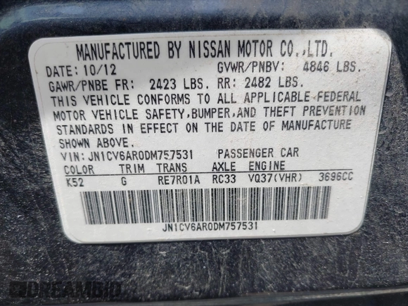 2013 Infiniti G37 x z VIN JN1CV6AR0DM757531, wystawiony jako IAAI lot #42149177 z przebiegiem 150 541 mil mil oraz . Historia ofert i sprzedaży dostępna na DreamBid. Obrazek 9.