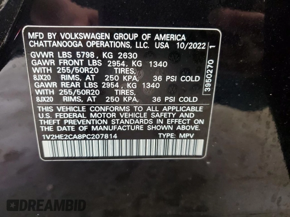 2023 Volkswagen Atlas SE z VIN 1V2HE2CA8PC207814, wystawiony jako Copart lot #54063135 z przebiegiem 32 947 mil mil oraz Szkoda całkowita • Salvage title. Historia ofert i sprzedaży dostępna na DreamBid. Obrazek 13.