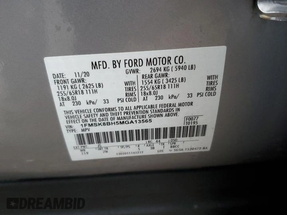 2021 Ford Explorer with VIN 1FMSK8BH5MGA13565, listed as a Copart auction lot 44245905 with 46,905 mi miles and Salvage Title. Bid and sale history available at carsss.com. Image 15.