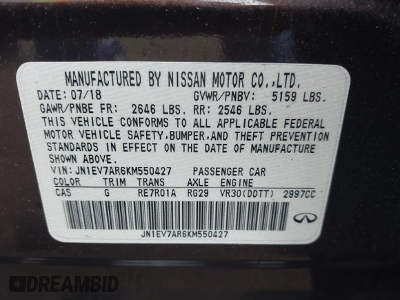 2019 Infiniti Q50 Luxe z VIN JN1EV7AR6KM550427, wystawiony jako IAAI lot #42225183 z przebiegiem 76 144 mil mil oraz . Historia ofert i sprzedaży dostępna na DreamBid. Obrazek 9.