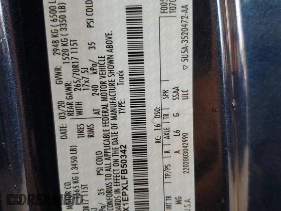 2020 Ford F-150 XL z VIN 1FTEX1EPXLFB50342, wystawiony jako Copart lot #57033155 z przebiegiem 33 222 mil mil oraz Szkoda całkowita • Salvage title. Historia ofert i sprzedaży dostępna na DreamBid. Obrazek 12.