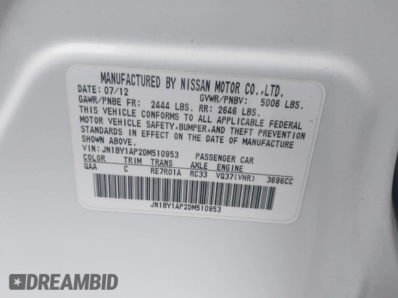 2013 Infiniti M with VIN JN1BY1AP2DM510953, listed as a IAAI auction lot 42157597 with 71,175 mi miles and . Bid and sale history available at DreamBid. Image 9.