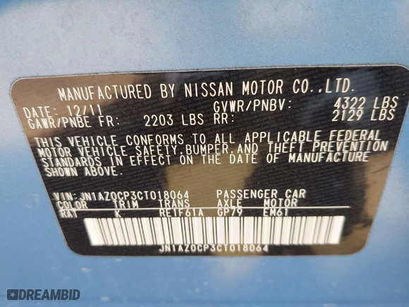 2012 Nissan LEAF SL with VIN JN1AZ0CP3CT018064, listed as a IAAI auction lot 42042183 with 35,728 mi miles. Bid and sale history available at carsss.com. Image 9.