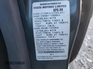 1999 Isuzu Rodeo S с VIN 4S2CK58W6X4352441, выставлен на аукционе Copart как лот 81915384 с пробегом 338 513 миль миль и На запчасти • Non repairable. История ставок и продаж доступна на DreamBid. Изображение 13.