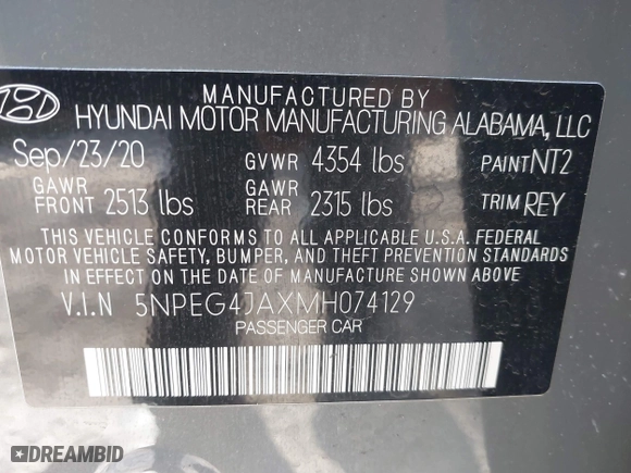 2021 Hyundai Sonata SE with VIN 5NPEG4JAXMH074129, listed as a IAAI auction lot 41775804 with 83,359 mi miles. Bid and sale history available at carsss.com. Image 9.