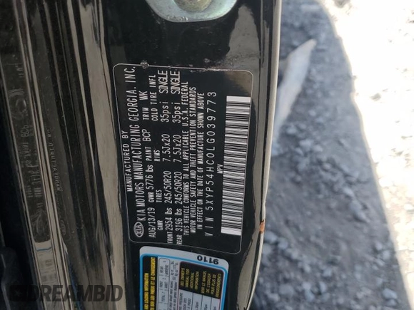 2020 Kia Telluride SX with VIN 5XYP54HC0LG039773, listed as a Copart auction lot 62792925 with Not provided miles and Salvage title. Bid and sale history available at DreamBid. Image 12.