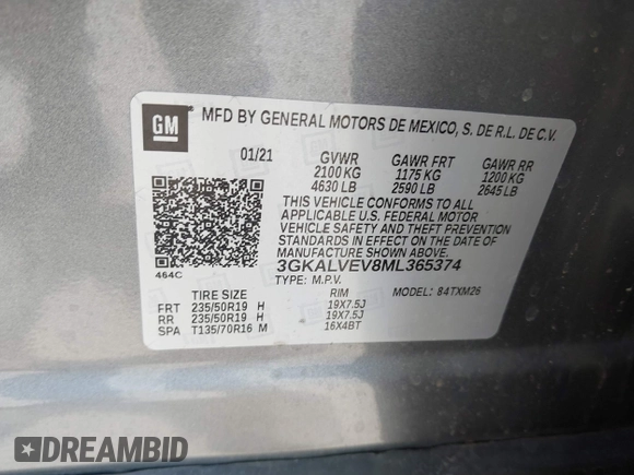 2021 GMC Terrain SLT with VIN 3GKALVEV8ML365374, listed as a IAAI auction lot 41780272 with 97,660 mi miles and . Bid and sale history available at carsss.com. Image 9.
