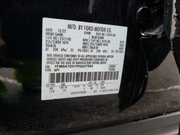 2023 Ford Explorer XLT with VIN 1FMSK7DH1PGA37504, listed as a Copart auction lot 44997995 with 14,899 mi miles and Salvage Title. Bid and sale history available at carsss.com. Image 14.