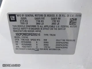 2015 Chevrolet Silverado 1500 LT with VIN 3GCPCREC5FG256216, listed as a IAAI auction lot 41598523 with 172,575 mi miles. Bid and sale history available at carsss.com. Image 9.