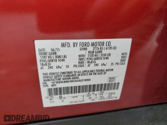 2016 Ford Explorer with VIN 1FM5K8BH9GGA21850, listed as a Copart auction lot 50129465 with 81,268 mi miles and Clean Title. Bid and sale history available at DreamBid. Image 13.