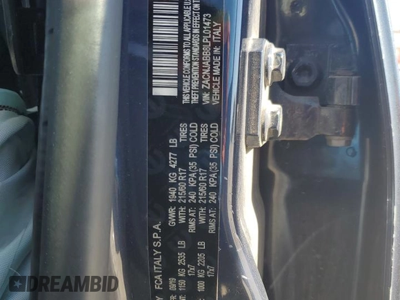 2020 Jeep Renegade Altitude with VIN ZACNJABB8LPL01473, listed as a Copart auction lot 87252354 with Not provided miles and Salvage title. Bid and sale history available at DreamBid. Image 15.